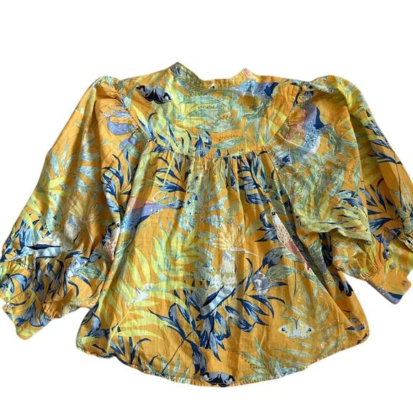 Anthropologie Maeve Balloon Sleeve Tropical Bird Button Down Shirt Size XS - Picture 6 of 10
